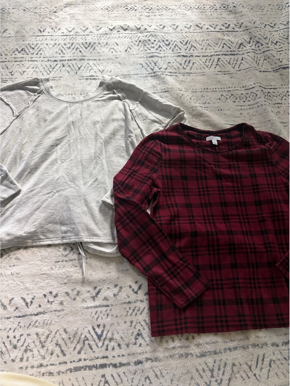 Charter Club Red Plaid Long Sleeve Top and BKE Gray Long Sleeve Top, Size Large